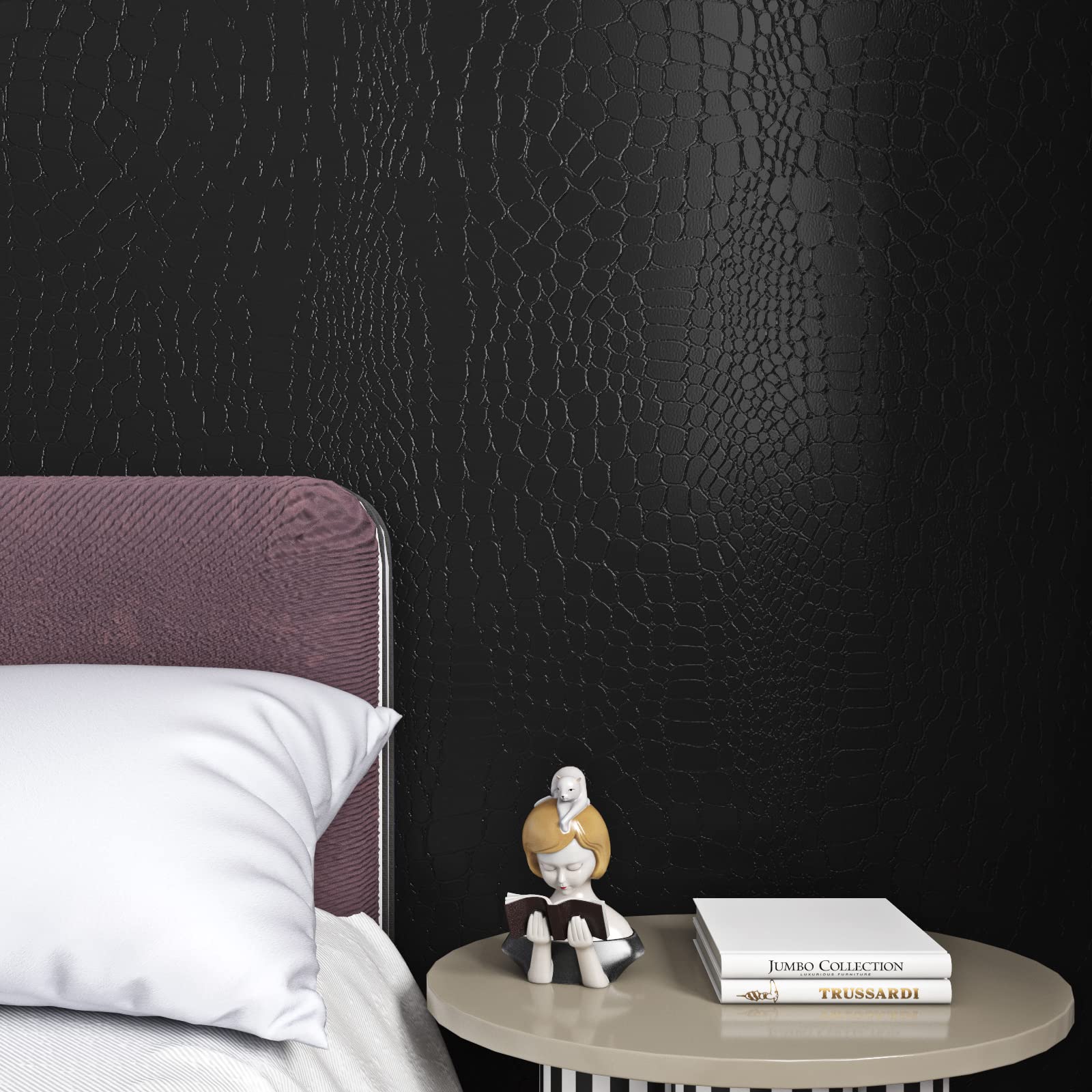 Livelynine Lavish Black Textured Wallpaper Peel and Stick